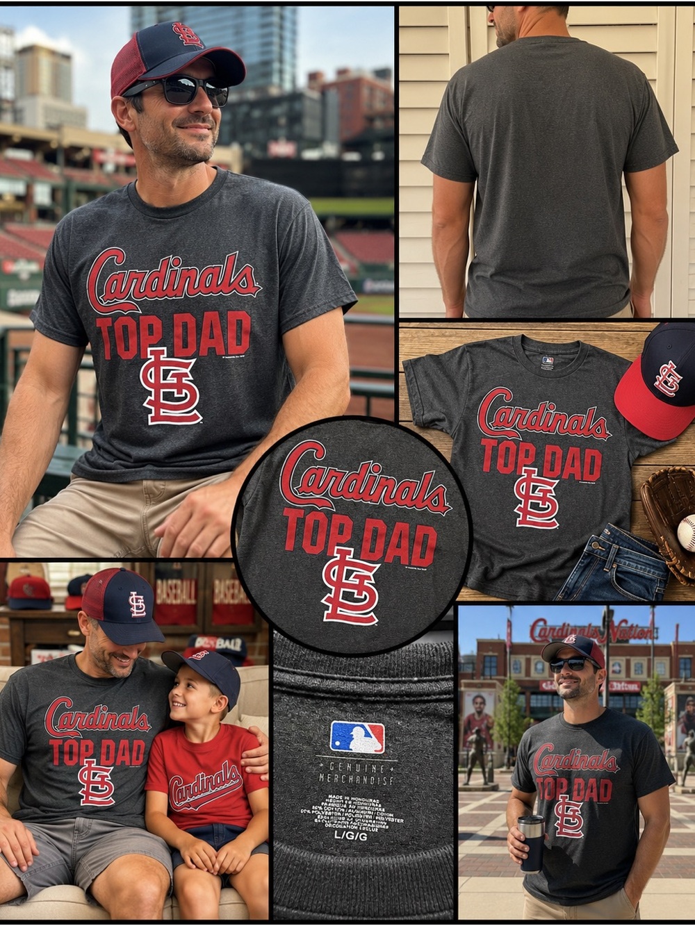 St Louis Cardinals Top Dad T Shirt Large Gray MLB Genuine Merchandise Father’s